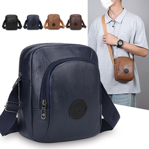 Men's Crossbody Bag PU Soft Leather Shoulder Bag Portable Everyday Use Brown Black Light Brown Dark Blue Solid Color - Product Image 1