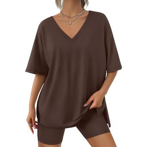 Womens Two Piece Lounge <b>Set</b> Short Sleeve V Neck Tops Shorts Matching Casual Spring Summer Outfits Breathable <b>Knitted</b> <b>Set</b> - Product Image 1