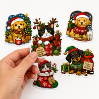 Autocollants personnalisés pour animaux de compagnie Joyeux Noël, imperméables, autocollants en vinyle découpés à la forme, mignons, pour enfants, emballage de boîte cadeau