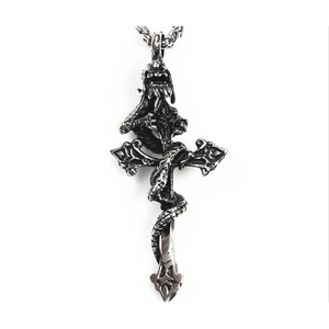 yunnique Gothic Dragon Wrapped <b>Cross</b> Pendant Necklace <b>Men</b> Stainless Steel Vintage Black Titanium Steel Jewelry Gift - Product Image 1