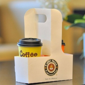 Custom Printed Beverage Takeaway 2 4 6 Pack Coffee <b>Cup</b> Drink to Go Corrugated Kraft Paper Carrier with Portable Handle Holder - Product Image 2
