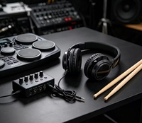 Casque intra-auriculaire filaire KINGMUSICO noir, accessoire professionnel pour batterie électronique, en cuir PU et plastique