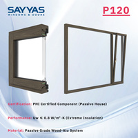 Ventanas Sayyas P120 Modernas con Vista Panorámica, Ventana Fija de Madera Revestida de Aluminio, Insonorizada, Triple Acristalamiento, Fabricante China
