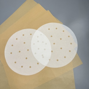 Papier sulfurisé rond jetable multi-tailles pour friteuse à air, perforé ou non perforé, pour cuisson vapeur et rôtissage en cuisine - Product Image 6