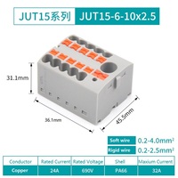 Bloc de jonction haute tension à insertion rapide JUT15-6-10x2.5, bloc de distribution d'alimentation 10 voies pour câblage d'armoire 690V 24A