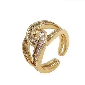 <span class=keywords><strong>Bague</strong></span> ouverte de conception irrégulière exquise incrustée de zircon simple <span class=keywords><strong>bague</strong></span> en <span class=keywords><strong>fer</strong></span> <span class=keywords><strong>à</strong></span> <span class=keywords><strong>cheval</strong></span> de géométrie de luxe pour les femmes - Product Image 2