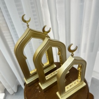 Lot de 3 lampes de table LED en bois en forme d'arche de mosquée, décoration de bureau musulmane en forme de croissant de lune pour l'Aïd Moubarak, ornement de maison