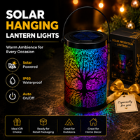 Lampu Gantung Proyeksi Surya BSCI Motif Kupu-kupu Bunga Warna-warni Dekorasi Tahan Air Luar Ruangan untuk Teras, Halaman, dan Lanskap