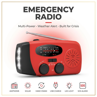 Radio météo d'urgence pour coupures de courant, panne de courant à domicile, 2000 mAh, solaire, manivelle, alarme SOS, lampe torche 3 LED