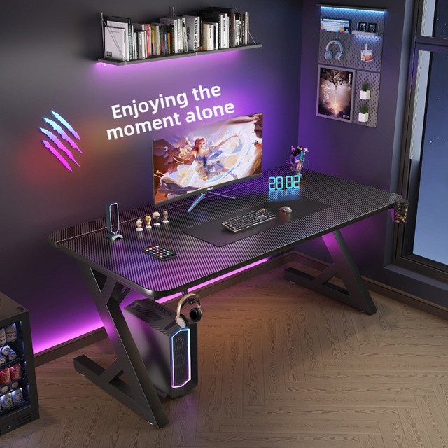 Powerful Performance Modern Widened Metal Gaming Table with Thickened Carbon Fiber Surface for Bedroom Use