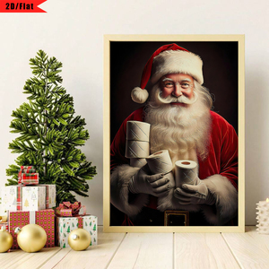 Póster Artístico de baño de Santa, impresiones artísticas de pared de vacaciones de Navidad humorísticas, regalo de baño divertido, rollos de baño, Base de soporte de lienzo impreso - Product Image 1