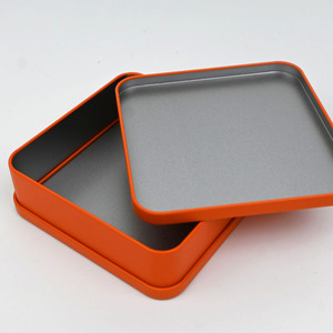 Custom Low Rounded Square Matte Orange Metal Tin <b>Box</b>, Food Grade Plain <b>Empty</b> Tin For Cookie Candy <b>Gift</b> Set Storage Packing - Product Image 5