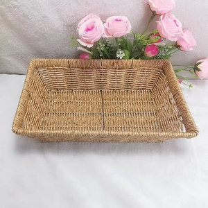 Rectangular Rattan <b>Basket</b> Set Stackable Storage Tray For <b>Bread</b> Fruit Snacks Candy Brown Color - Product Image 2