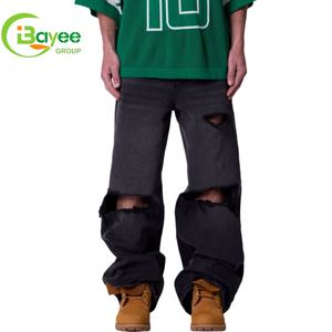 Toptan Özel Lüks Hip Hop Bol Paça Kot Pantolonlar Katmanlı Denim En Kaliteli Vintage Tasarımcı Erkek Kot Pantolonları - Product Image 5