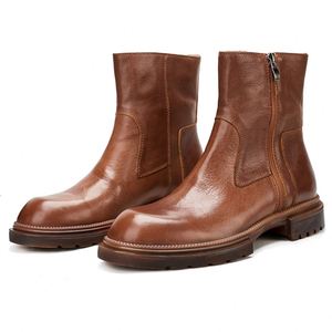 Bottes Chukka de luxe rétro, nouveau style, automne-hiver-été, en cuir de vachette, avec fermeture éclair, antidérapantes, imperméables, respirantes, pour l'extérieur - Product Image 1