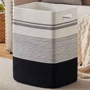 Stylish Design Cotton Rope Laundry Hamper Large 75L Capacity Clothes Blankets Storage Basket