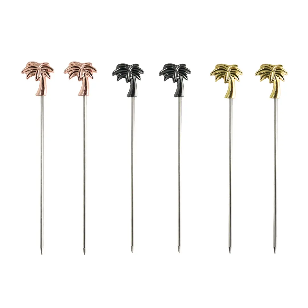 China manufacture stainless steel picks coconut tree shape design Martini cocktail pick bartender tool