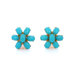 Meilleure vente de boucles d'oreilles ovales naturelles en Turquoise, clous 18K, or jaune massif, Design de fleur, bijoux fins - Product Image 2