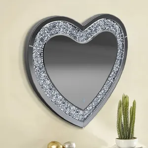 Espejo de pared con forma de diamante de cristal triturado roto de plata de lujo personalizado de pared