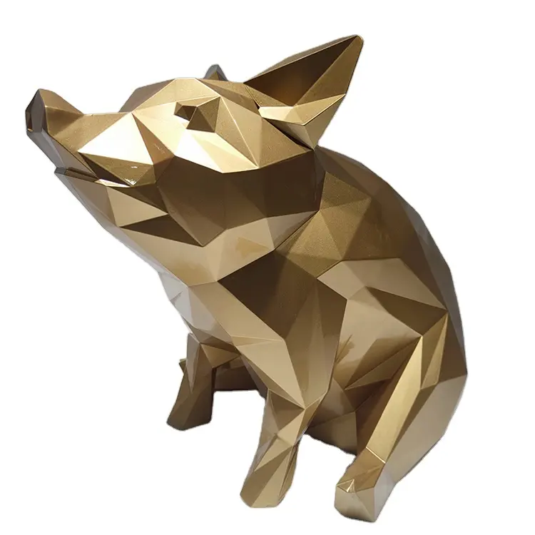 Decoração geométrica diamante frp dourado, adereços de porco para sala de estar móveis mesa superior porco escultura