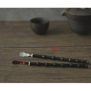 Cuillère à thé artisanale en bambou violet naturel, cuillère à thé japonaise rétro en étain pur, six outils pour prendre le thé, thé - Product Image 4