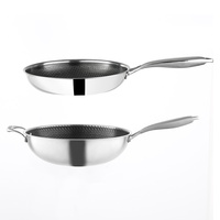 Ensemble de poêles modernes en acier inoxydable 304 antiadhésif avec wok en verre, compatible gaz et induction, idéal pour la cuisson de steaks et de crêpes