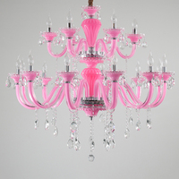 Lustre en cristal rose moderne de style européen, taille moyenne, LED, hauteur réglable, télécommande, variateur d'intensité, garantie 3 ans, pour salon