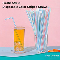 Pailles en plastique jetables en gros d'usine, multicolores, flexibles, longues et rayées pour fêtes, mariages, bars et jus
