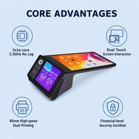 Terminal de point de vente intelligent Android 14 de 8 pouces, double écran, 3 Go de RAM, 32 Go de SSD, imprimante thermique monochrome de 58 mm, verre trempé, Bluetooth, Wi-Fi