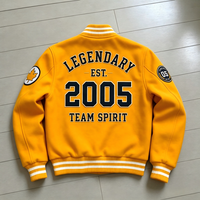 Blouson universitaire jaune en laine avec logo personnalisé pour homme, style Letterman, broderie de patchs en chenille, streetwear, patchwork, OEM