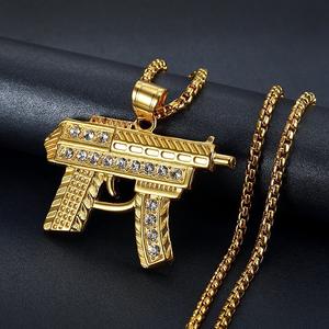 2024 diamant or moissanite acier inoxydable AK47 collier Hip-hop breloques bijoux colliers pistolet pendentif acier inoxydable - Product Image 6
