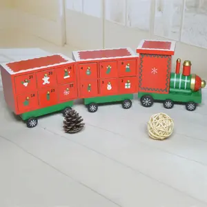 Tren de calendario de Adviento de Navidad de madera con ventana de DOS vagones para centro de mesa