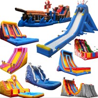 Toboggan gonflable commercial imperméable en forme de palmier, 3m, bleu, avec piscine à balles et souffleur, qualité OEM