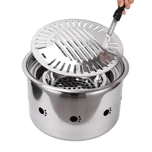 Japanese BBQ Carbon Stove With Raised Water Basin Split Structure Embedded In Tabletop Stainless Steel Charcoal Grills