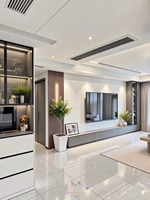 Cuisine complète sur mesure moderne en MDF bicolore, finition brillante crème blanc gris, tiroirs sans poignées en forme de L