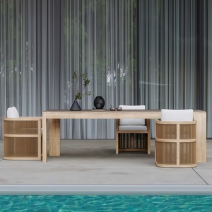 Set di Tavoli e Sedie di Lusso per Hotel e Ristoranti, Sedie da <span class=keywords><strong>Bistrot</strong></span> con Schienale Intrecciato e Cuscino per Resort e Ville - Product Image 3