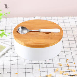 Dongyang Ceramic Butter Dish Round White With Wooden Lid Airtight <b>Storage</b> <b>Container</b> For Hotel Coffee Tea Gift - Product Image 1