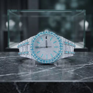 Reloj de Lujo, Sencillo, Antiguo, de Cuarzo, con Diamantes Blancos y Azules, Caja Cuadrada de Acero Inoxidable, Cristal de Zafiro, 10 Bar - Product Image 4