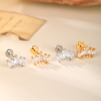 Stainless Steel Internally Threaded 16G Labret Studs Lip Piercing Cartilage Ear Studs Body Piercing Jewelry With Zircon