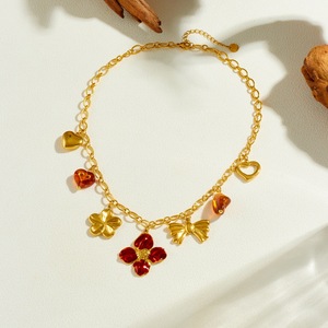 Fashion Pendant Necklace Stainless Steel Gold Plated Flower Bow Heart Charm Daily Wear Gift Jewelry N3991 - Product Image 3