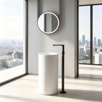 Lavabo sur pied en pierre artificielle blanche de luxe au design européen, lavabo en surface solide, lavabo autoportant pour hôtel
