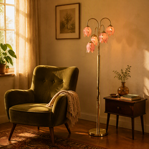 Lámpara de Pie Vintage con Pétalos de Cristal Floral, Portalámparas E26, Marco de Metal Dorado, Luz de Ambiente para Dormitorio - Product Image 5