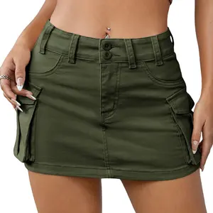 High Quality Custom Zipper Pocket Jeans Skirt Ladies Short Mini Cargo Denim Skirts For Women