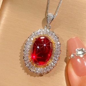 Vintage Eco-friendly Copper 13*18MM Red Zircon Floral Pendant Earrings Set Women <b>Sunflower</b> Jewelry Set for Bridal Events - Product Image 5