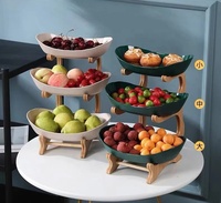 Panier à fruits à 3 niveaux avec assiette pour snack fruits support en bois de bambou récipient alimentaire plat pour salade légumes support d'assiette de stockage