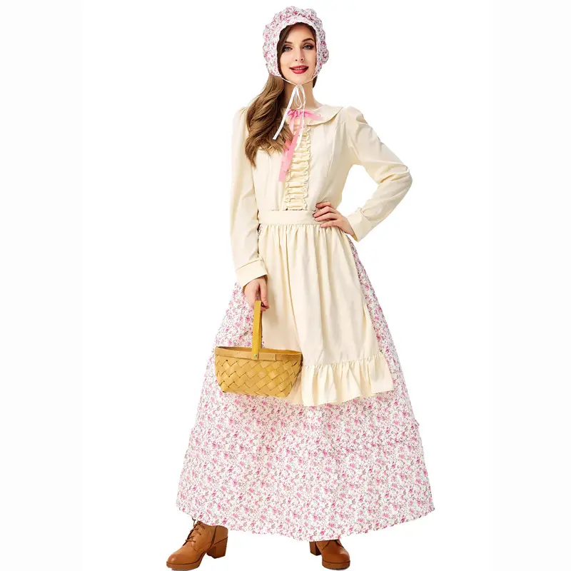 Ecowalson vestido travesseiro feminino, fantasia de dama vítima com avental, prairie, colonial, traje de pilgrim