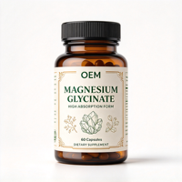 Capsules de glycinate de magnésium en gros, flacon en verre ambré, supplément minéral à absorption élevée pour usage quotidien et bien-être
