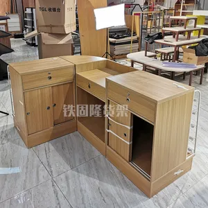 Checkout Counter Convenience Store Shelves Custom Wooden Cashier For Sale
