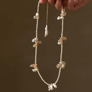 Collares de Perlas de Agua Dulce de Doble Cuello, Estilo Keshi Barroco y Plata Rota, Naturales e Irregulares, Elegantes - Product Image 3