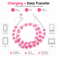 Kabel Pengisi Daya FASHLINK Custom 4 in 1 Berhias Manik-Manik Bentuk Hati USB Type C Multi Konektor Pink Hadiah Grosir OEM ODM